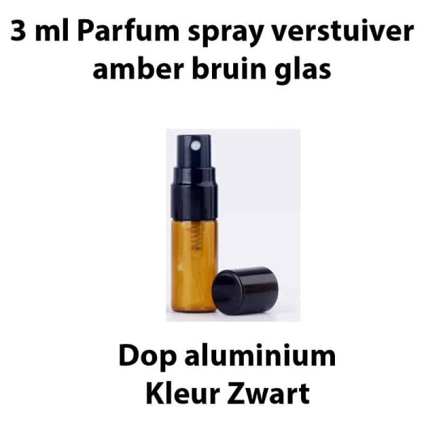 3 ml parfum spray verstuiver amber bruin glas glazen sprayflesjes dop aluminium zwart