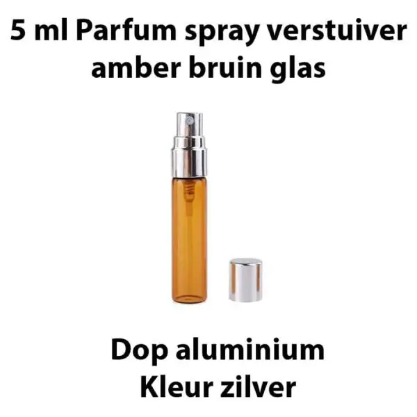 5 ml parfum spray verstuiver amber bruin glas glazen sprayflesjes dop aluminium zilver