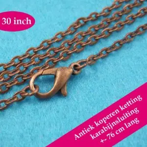 Antiek koperen halsketting losse kabel ketting karabijnsluiting