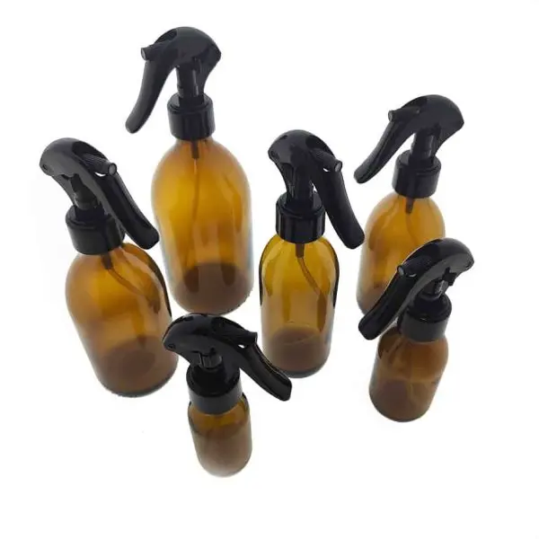 Fles amber glas spraypistool trigger spray verstuiver zwart