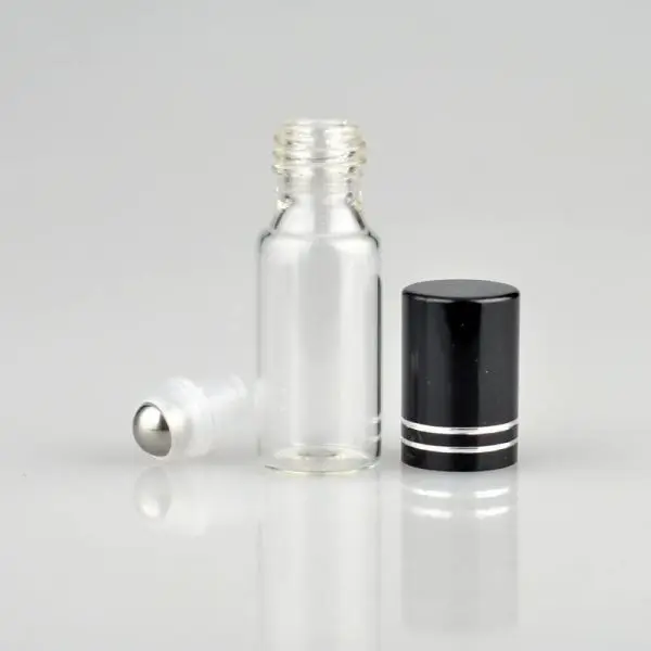 Glazen roll on parfum flesje 5 ml leeg zwarte dop essentiele olien verpakking