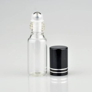Glazen roller flesje 5 ml leeg zwarte dop