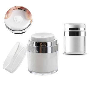 airless cosmetica pot 30ml lotion dispenser transparant zilver pomp potje