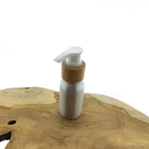 aluminium fles 50ml mat zilver lotion pomp bamboe wit