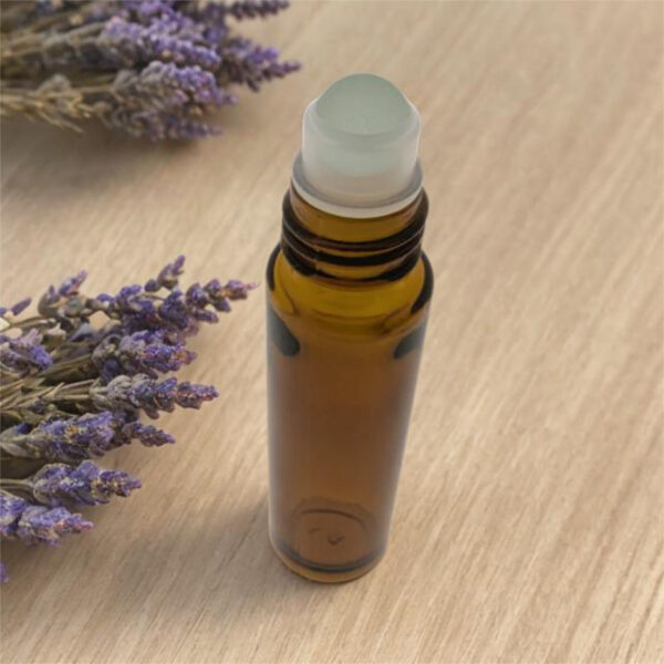 Amberkleurig Rollerflesje 10 ml – Glazen Bal, Zwarte Dop