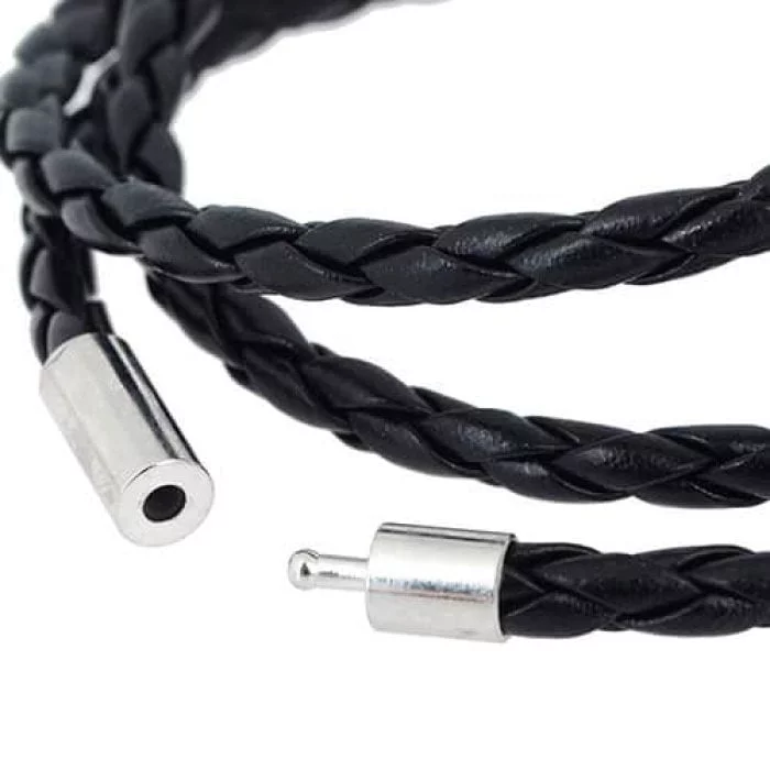 armband gevlochten leer klik sluiting zwart