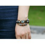 armband oog bedel retro vintage leer houten kralen henneptouw