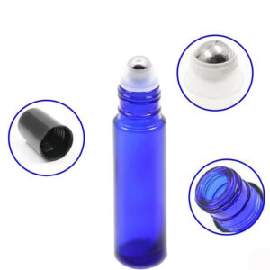 Blauw Rollerflesje 10 ml – RVS Bal, Zwarte Dop