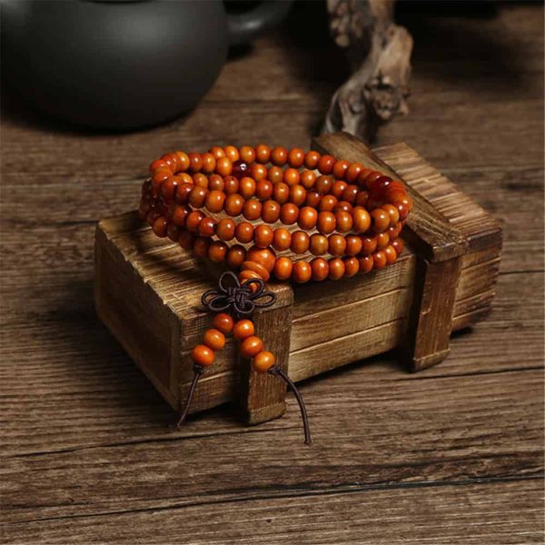 boeddhistische oranje houten kralen armband ketting handgemaakt 6mm