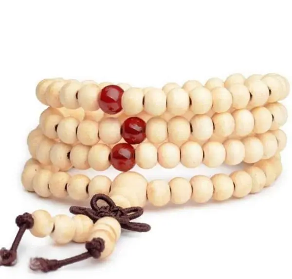 boeddhistische witte houten kralen armband ketting handgemaakt 8mm