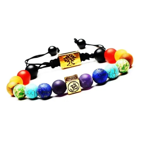 chakra armband levensboom ohm bedel goud natuurstenen sieraad