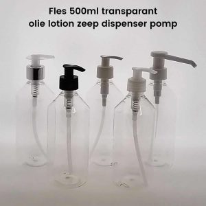 fles 500ml transparant pet lab hg olie lotion zeep dispenser pompje