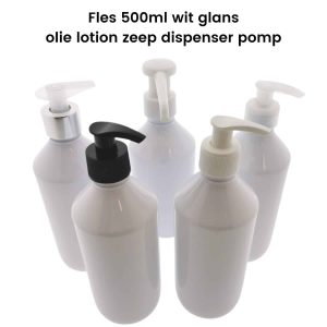 fles 500ml wit glans pet hg olie lotion zeep dispenser pompje