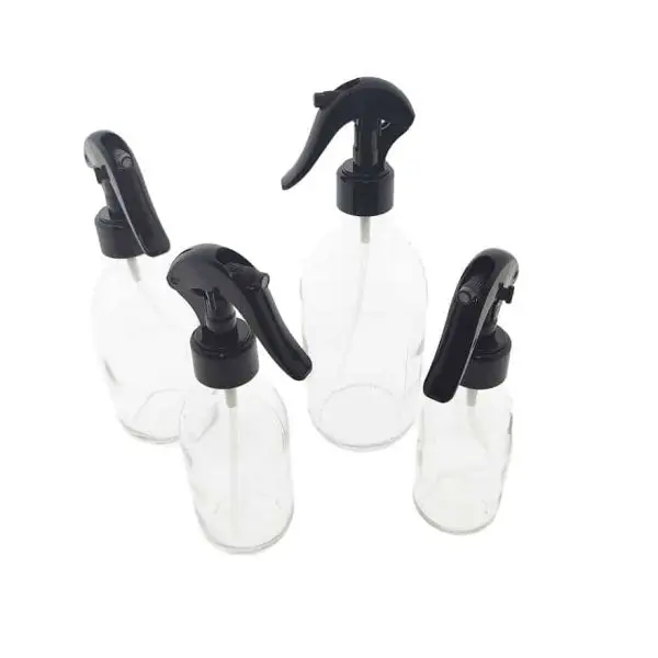 fles glas helder transparant spraypistool trigger spray verstuiver zwart 1