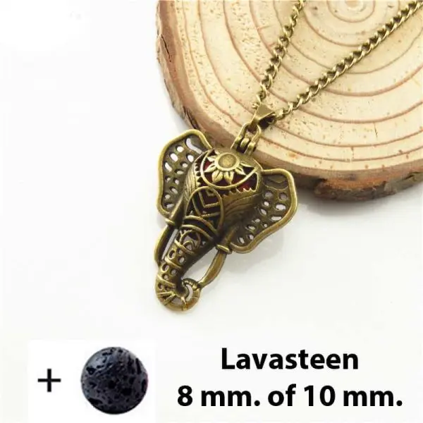 geurketting olifant bronzen parfumhanger lavasteen aromatherapie sieraad