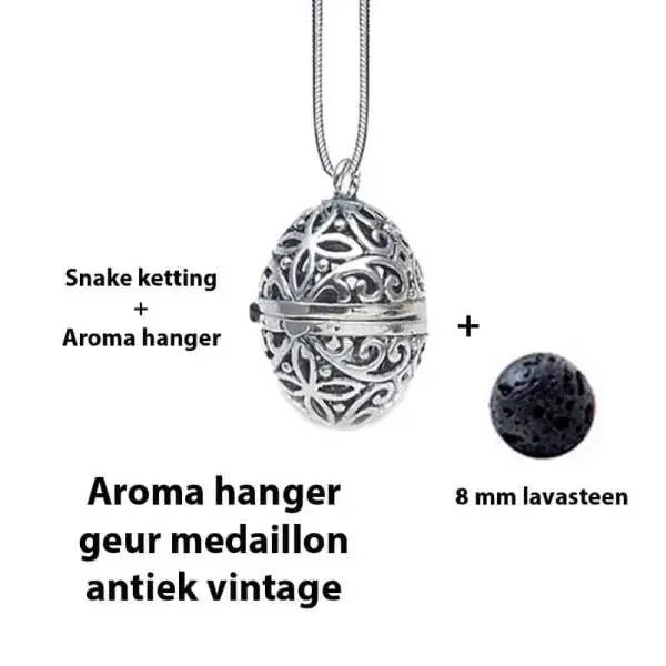geurketting parfumhanger antiek vintage lavasteen aromatherapie sieraad