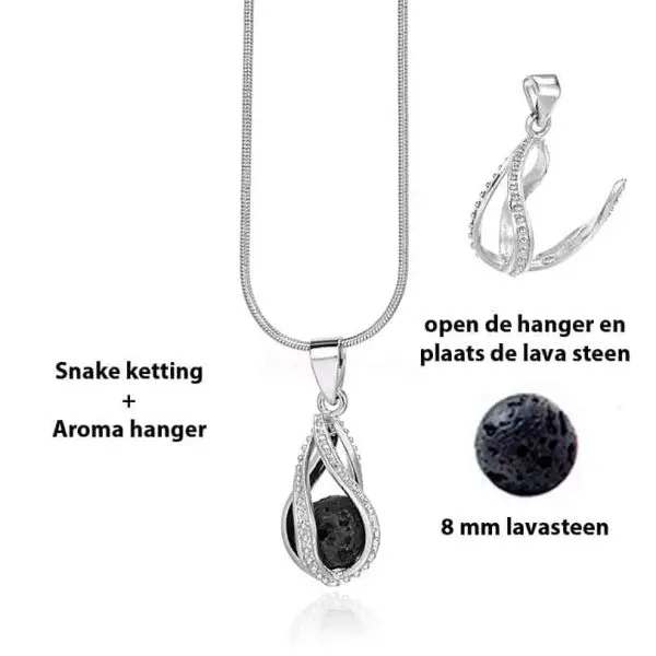 geurketting parfumhanger druppel twist lavasteen aromatherapie sieraad