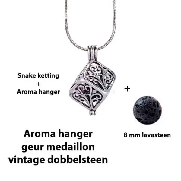 geurketting parfumhanger vintage dobbelsteen lavasteen aromatherapie sieraad