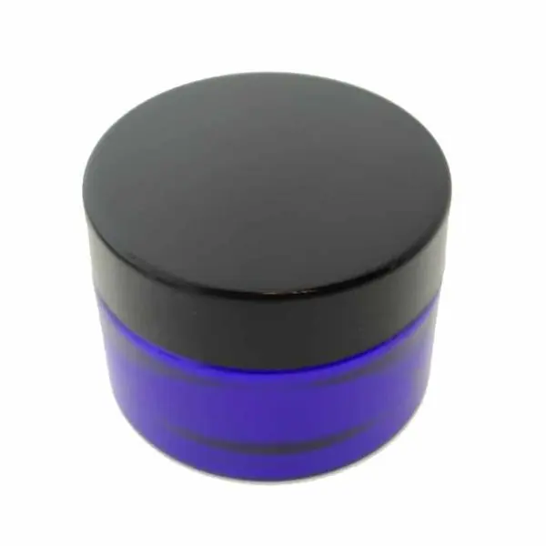 glazen cosmetica pot 30ml blauw glas schroefdeksel zwart 1