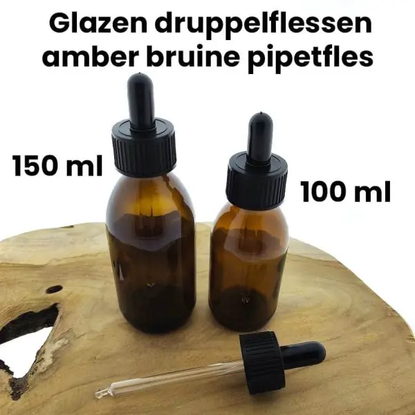 glazen druppelfles 100ml 150ml amber bruin pipetfles zwarte pipet