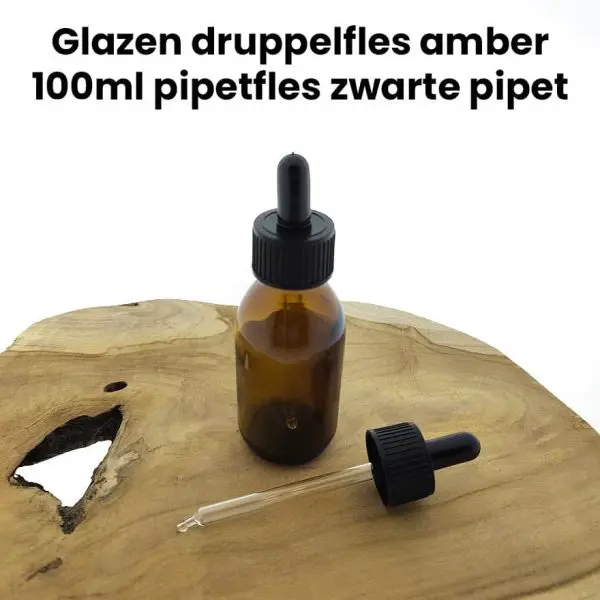 glazen druppelfles 100ml amber bruin pipetfles zwarte pipet