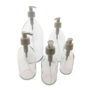 glazen fles helder transparant glas lotion zeeppomp wit