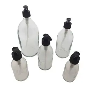 glazen fles helder transparant glas lotion zeeppomp zwart
