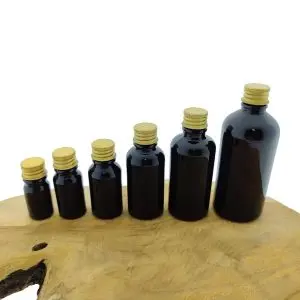 glazen fles zwart dop aluminium goudkleurige schroefdop
