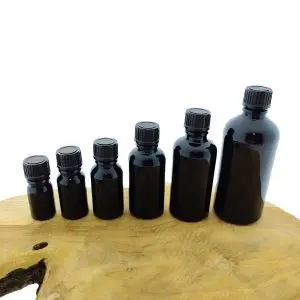 glazen fles zwart dop zwart schroefdop din18 18 410