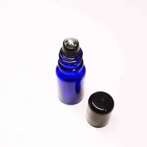 glazen roller flessen blauw glas fles roller inzet dop din18 18mm rvs roller bal