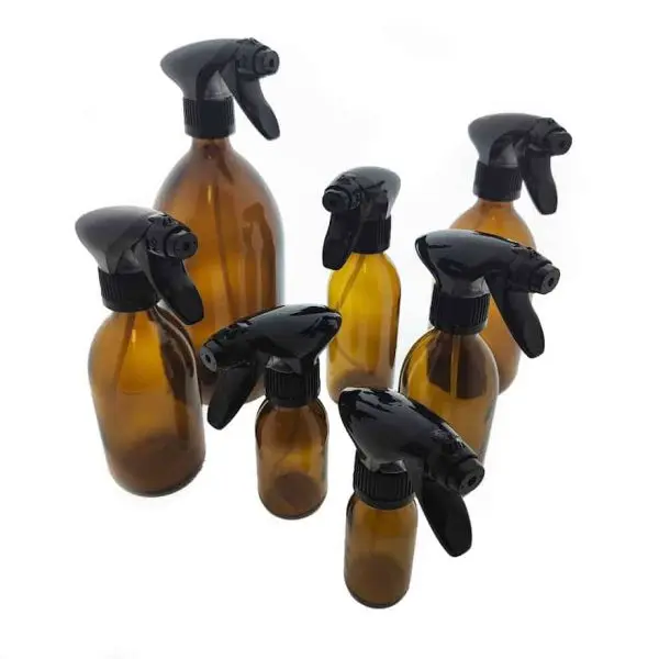 glazen spray fles amber bruin trigger spraypistool verstuiver zwart