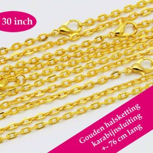 gouden halsketting losse kabel ketting goud karabijnsluiting