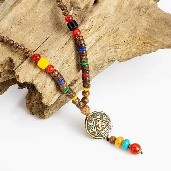 halsketting ohm mala tibetaans boeddhistische houten kralenketting 1