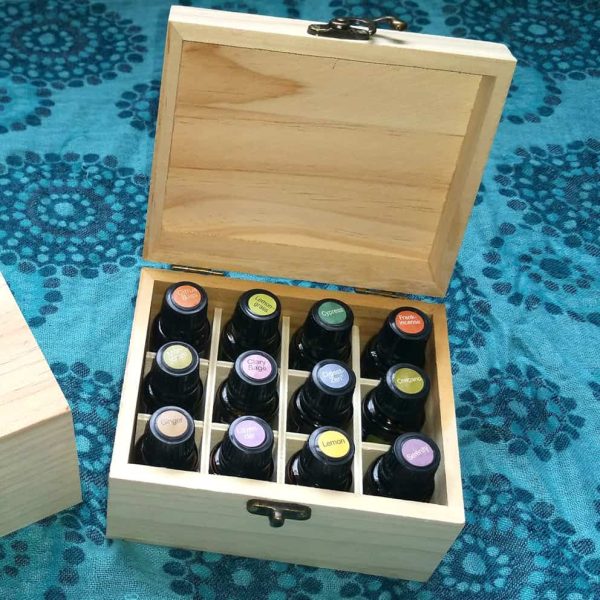 houten essentiele olien opberg kist display 12 olie flesjes vakken