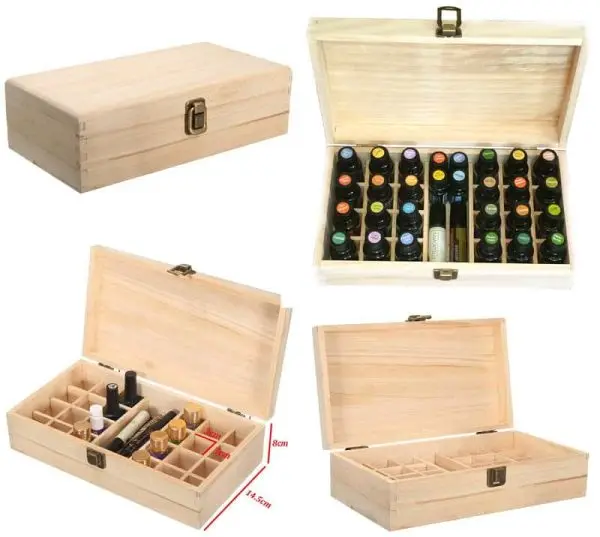 houten kist opbergdoos display 25 vakken essentiele olie flesjes