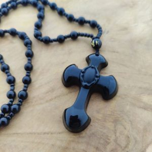 ketting kruis zwarte obsidiaan geluks amulet natuursteen