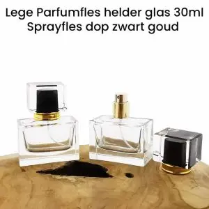 lege parfumfles helder glas 30ml sprayfles dop zwart goud