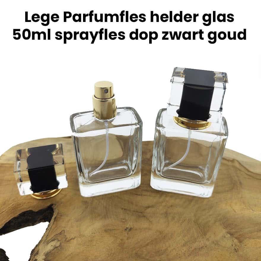 lege-parfumfles-helder-glas-50ml-sprayfles-dop-zwart-goud.jpg lege parfumfles helder glas 50ml sprayfles dop zwart goud