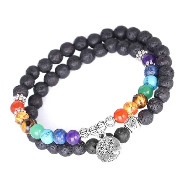 levensboom boeddha armband 2 slag lavasteen natuurstenen kralen chakra yoga sieraden