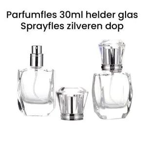 luxe parfumfles 30ml helder glas sprayfles zilveren dop