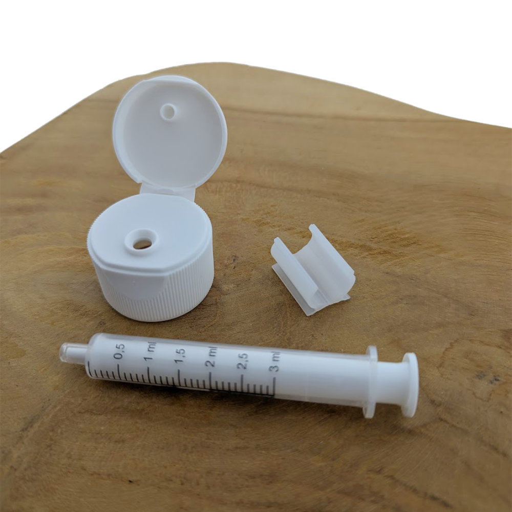Oral Dose dop + spuit 3ml DIN28 28/410 Oral Dose dop + spuit 3ml DIN28 28/410