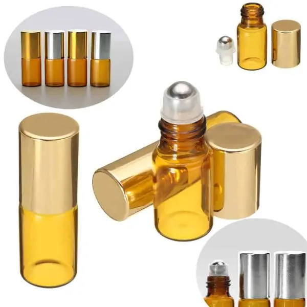 parfum flesje 3ml rvs roller bal schroefdop zilver goud