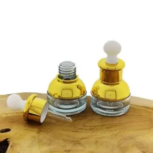 parfumfles transparant glas 20ml druppelpipet goud wit