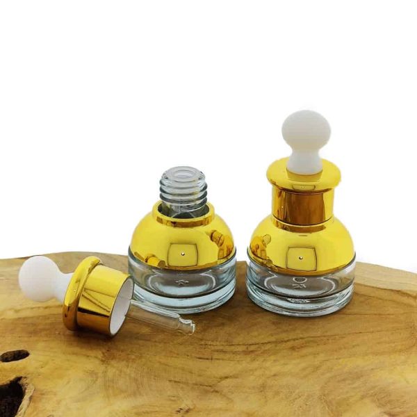 parfumfles transparant glas 20ml druppelpipet goud wit