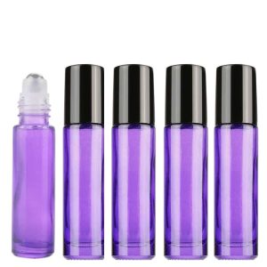 parfumroller fles paars glas 10ml essentiele olie rollerflesjes rvs roller