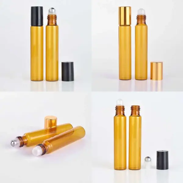 parfumroller flesjes essentiele olie roll on glas rvs roller amber bruin glas 10ml