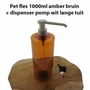pet dispenser fles 1000ml amber bruin olie lotion zeep dispenser pomp wit lang