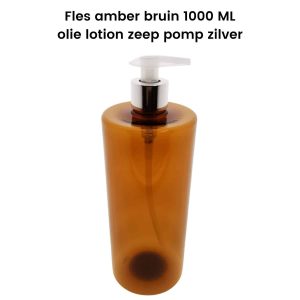 pet fles 1000ml amber bruin olie lotion zeep dispenser pomp zilver din28