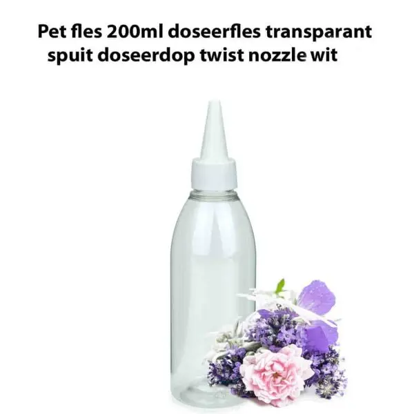 pet fles 200ml doseerfles transparant spuit doseerdop twist nozzle wit