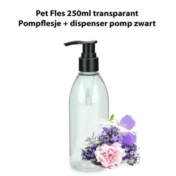 pet fles 250ml transparant pompflesje dispenser pomp zwart d24